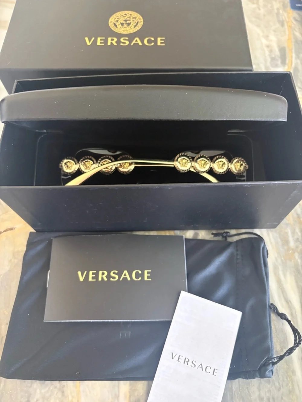 AUTHENTIC NEW Versace Gold Medusa Frame Glasses Brown Havana Box Dustbag WOW - Picture 6 of 8